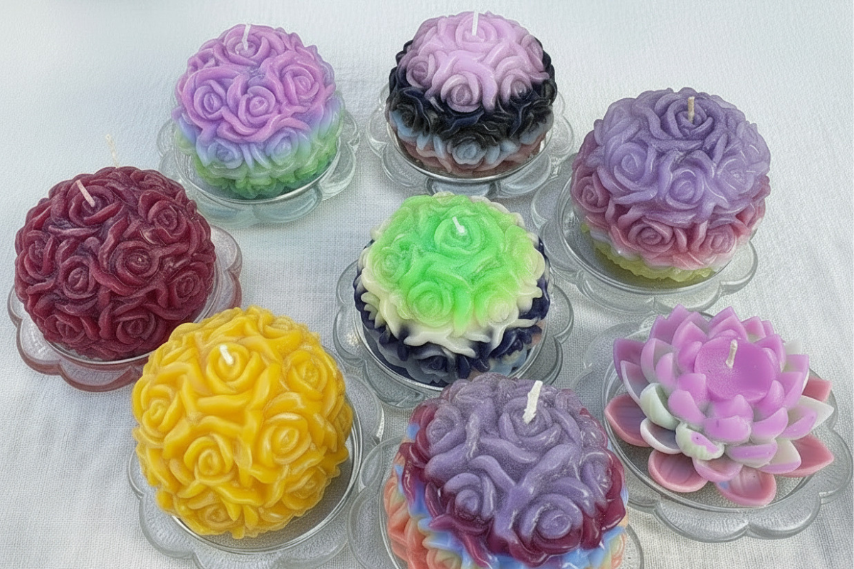 Handgemachte Kerzen aus Bienenwachs und Paraffin in verschiedenen Farben – Regenbogencreations