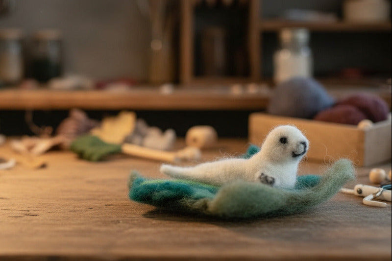 Gefilzte Tiere und Blumen