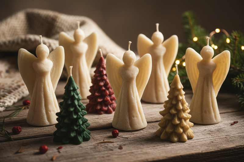 Handgegossene Weihnachtskerzen aus Kerzenresten | Engel & Christliche Motive