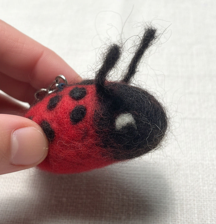 Kleiner handgefilzter Marienkäfer Anhänger in Rot und Schwarz mit liebevollen Details – handmade Glücksbringer für Schlüssel, Tasche oder Geschenk 💛