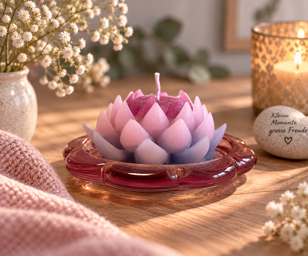 Candela di fiori di loto da avanzi di candele – Pezzo unico artigianale di upcycling