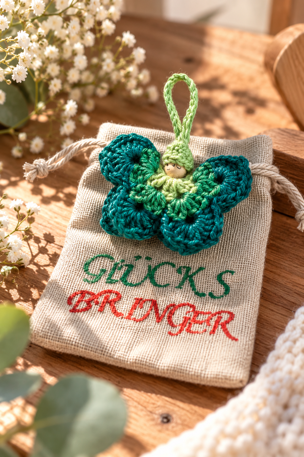 Glücksbringer handgemacht mit Kärtchen & Säckchen – kleines Geschenk