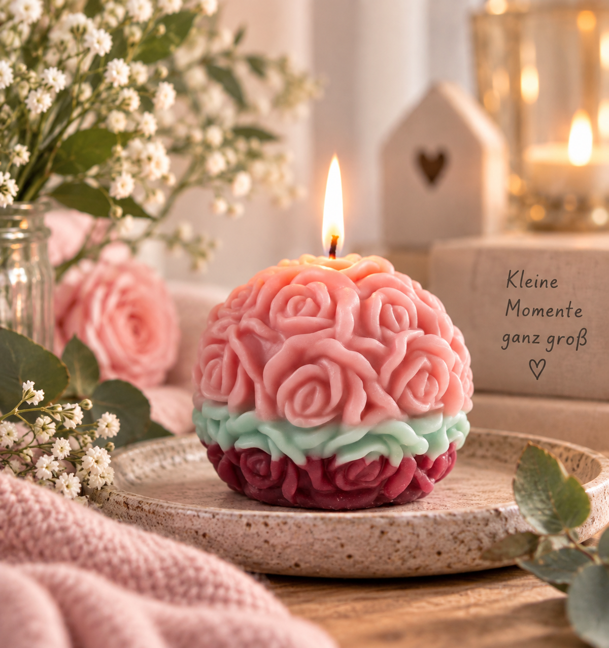 Candela Bubble Rose fatta a mano – Upcycling da resti di candele | Decorazione unica